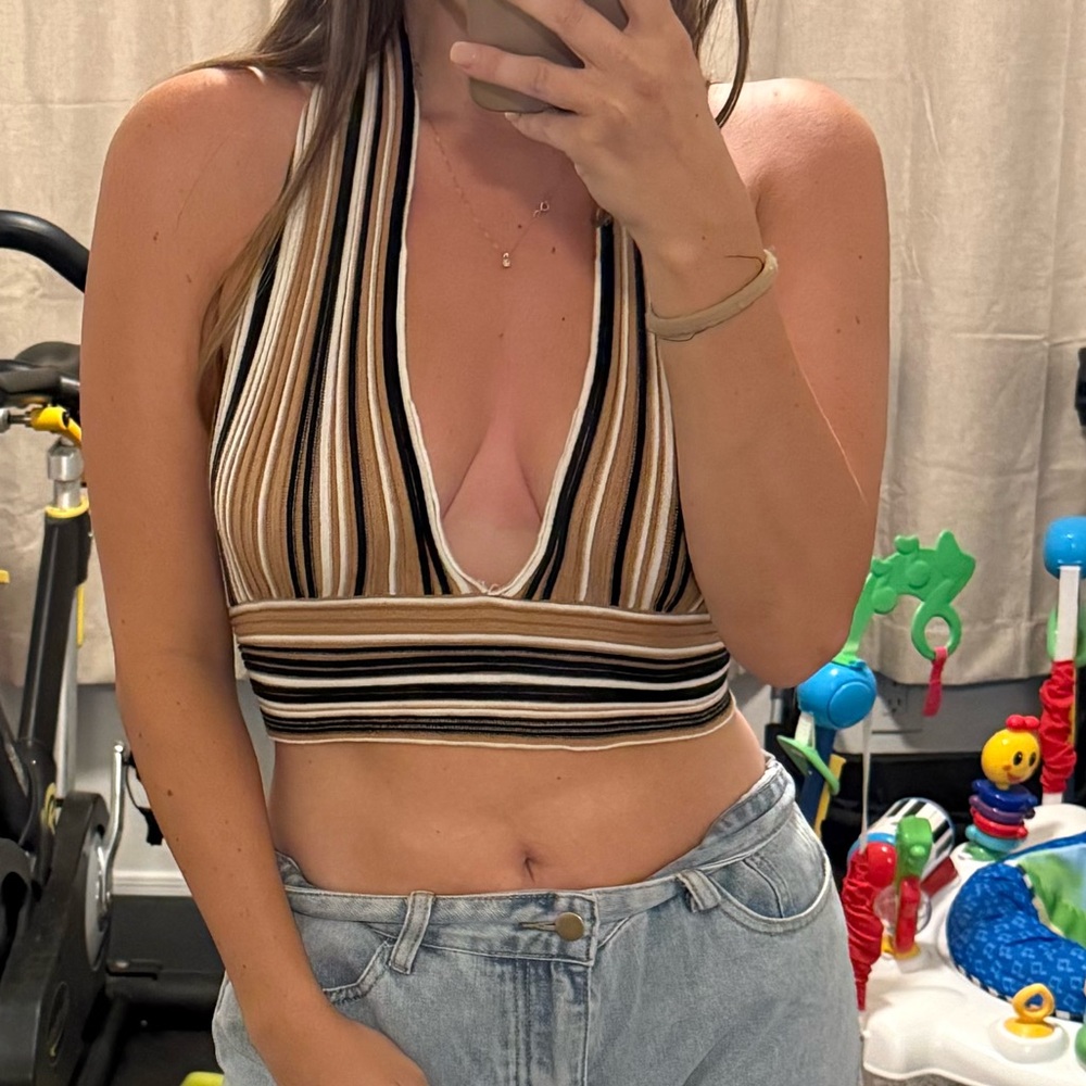 Striped Halter Tie Top